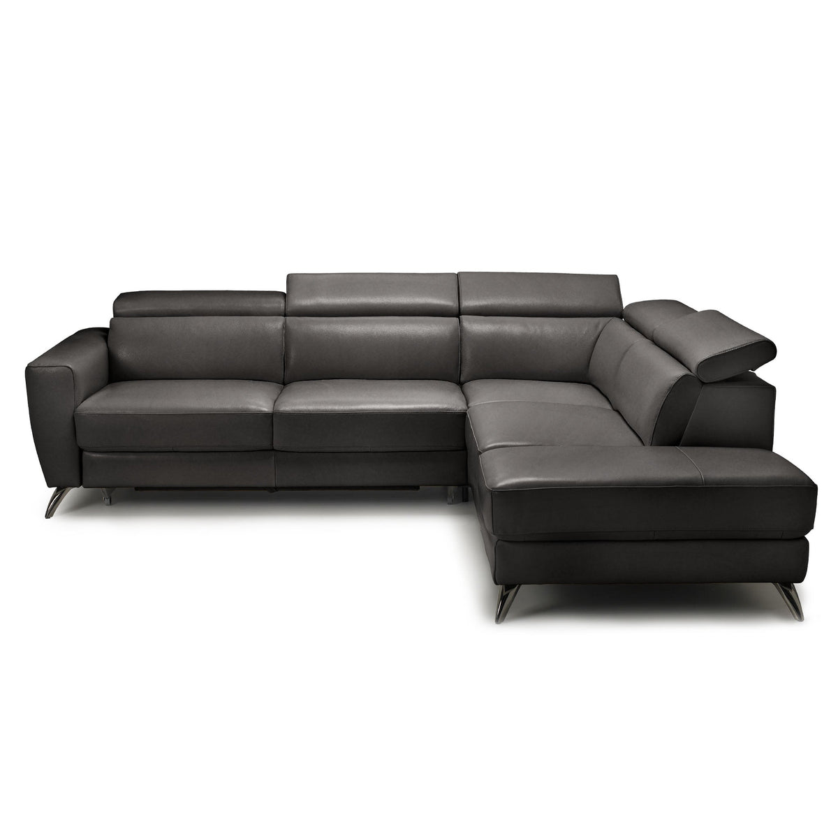 stelvio sectional in grey top grain leather floor