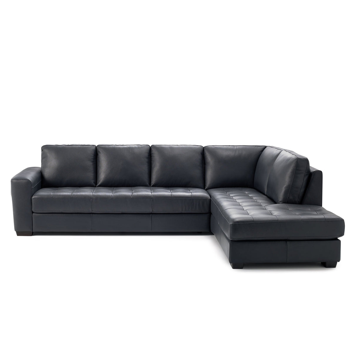 bellini sectional in blue top grain leather floor