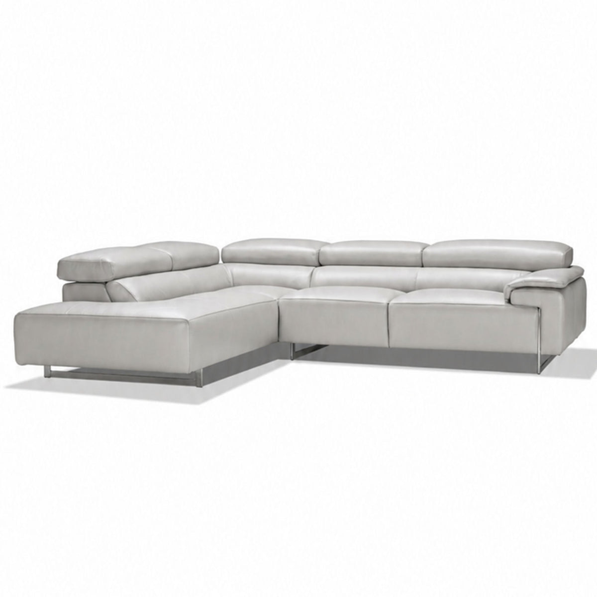 caprice sectional in grey top grain leather floor