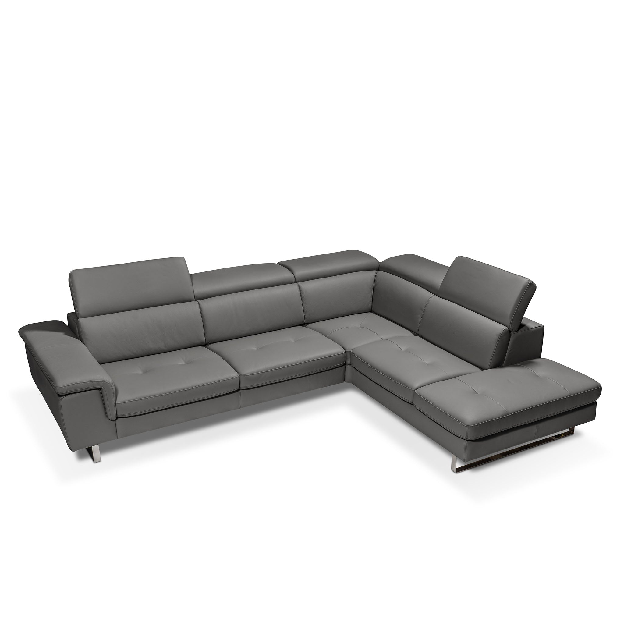 emma sectional in grey top grain leather new