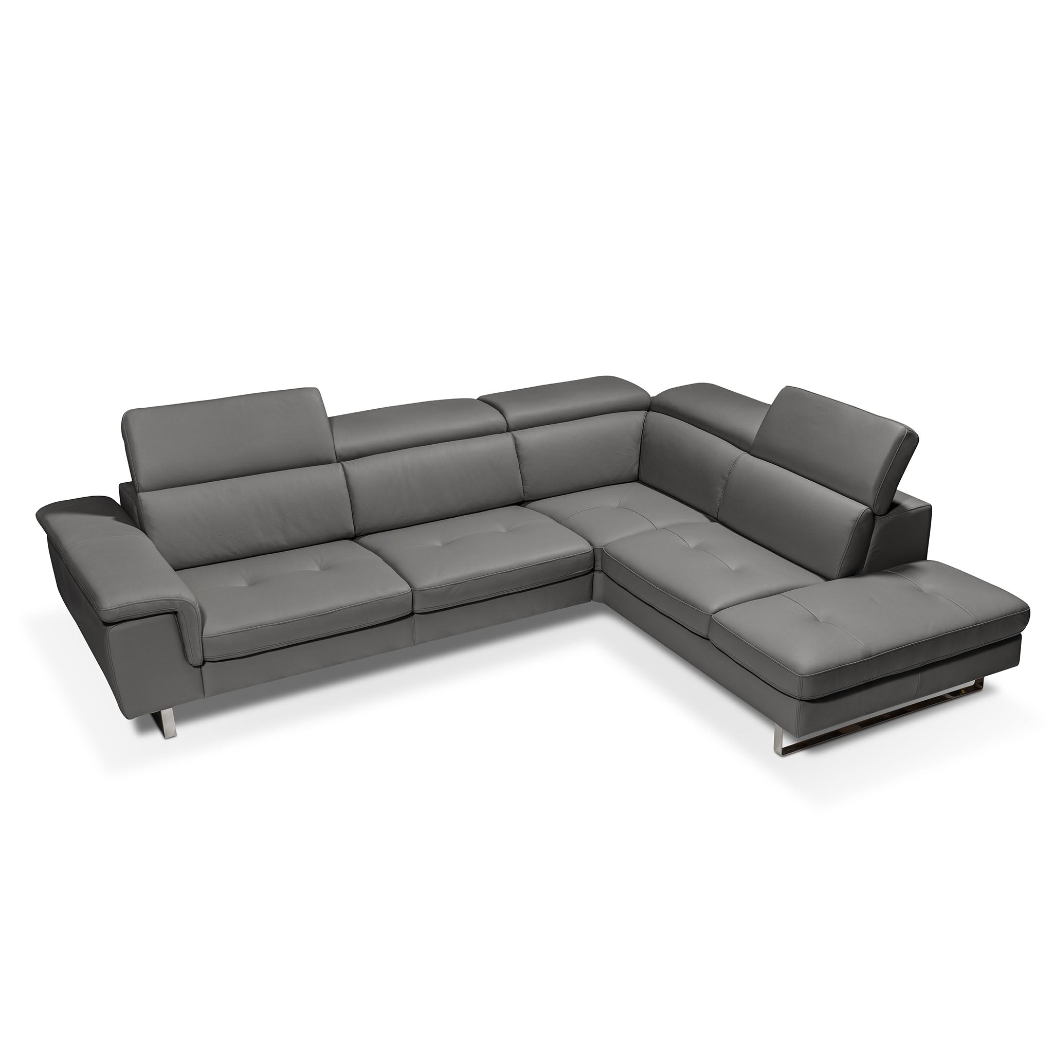 emma sectional in grey top grain leather floor