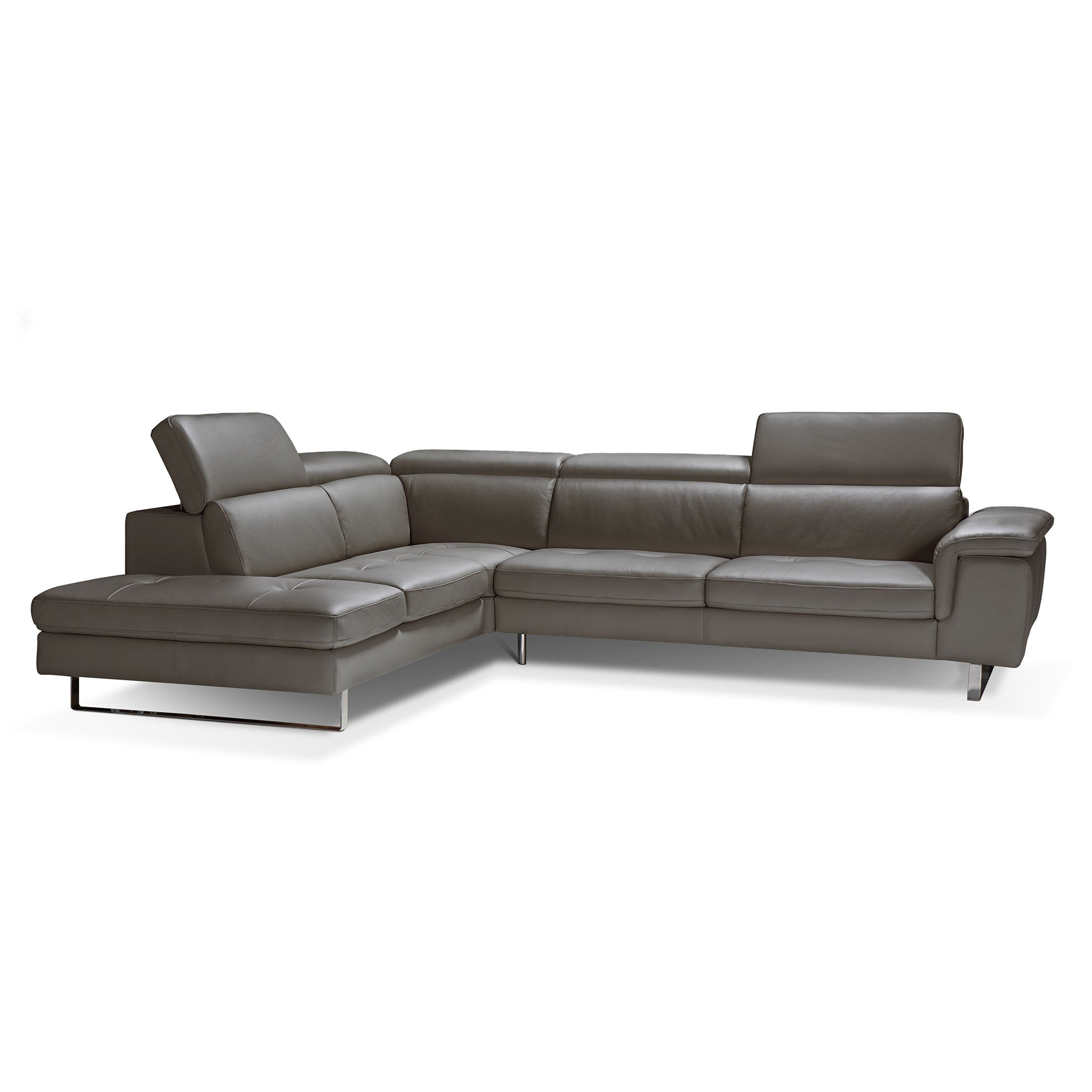 emma sectional in grey top grain leather floor