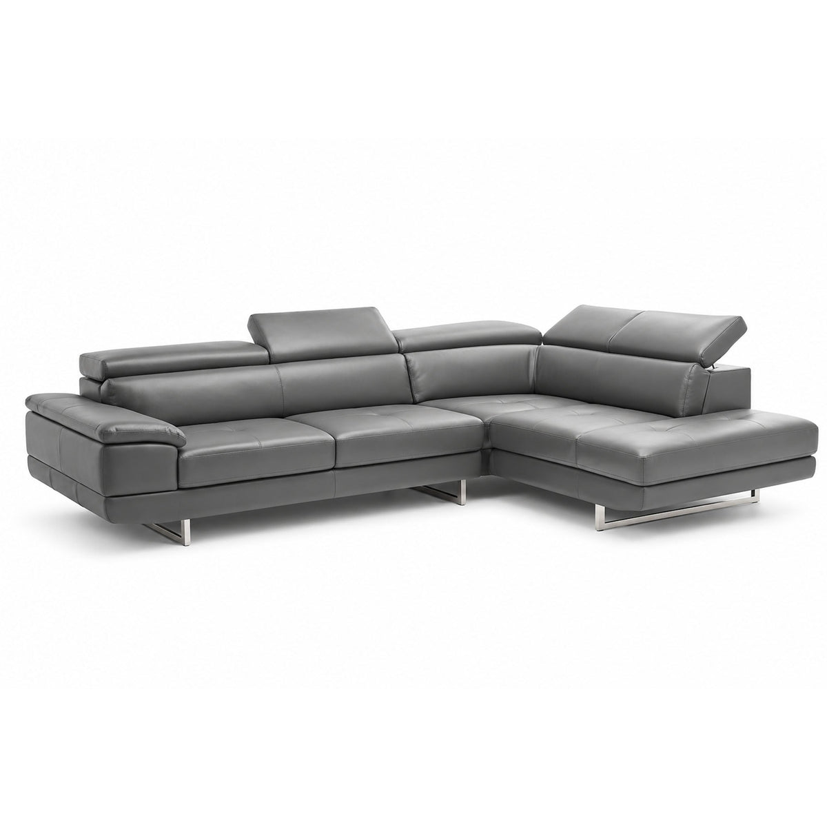 florida sectional in grey top grain leather new