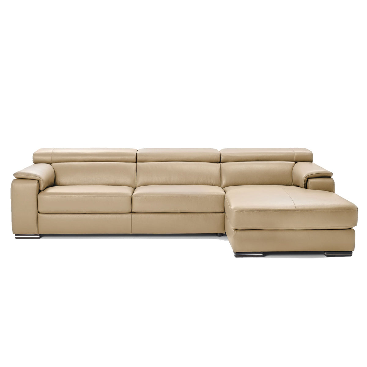 magnum sectional in beige top grain leather floor
