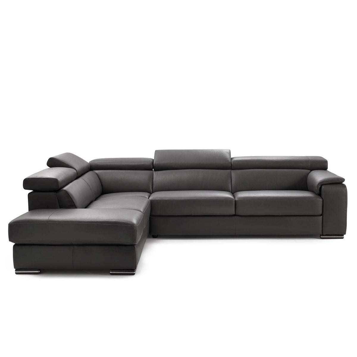 magnum sectional in grey top grain leather floor