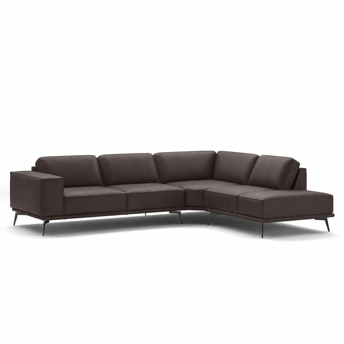 manhattan sectional in brown top grain leather floor