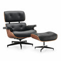 marlow recliner with ottoman in black top grain leather floor