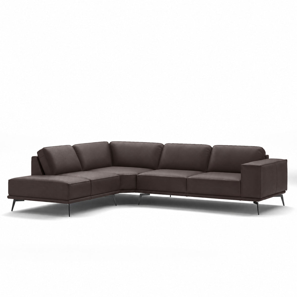 manhattan sectional in brown top grain leather floor