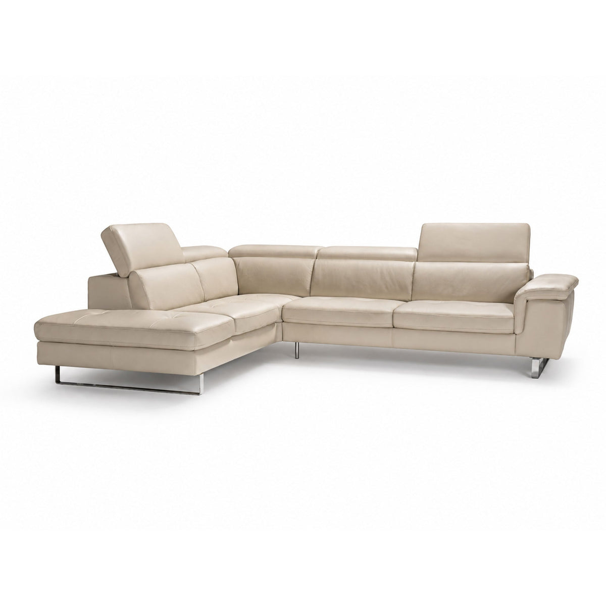 emma sectional in beige top grain leather floor
