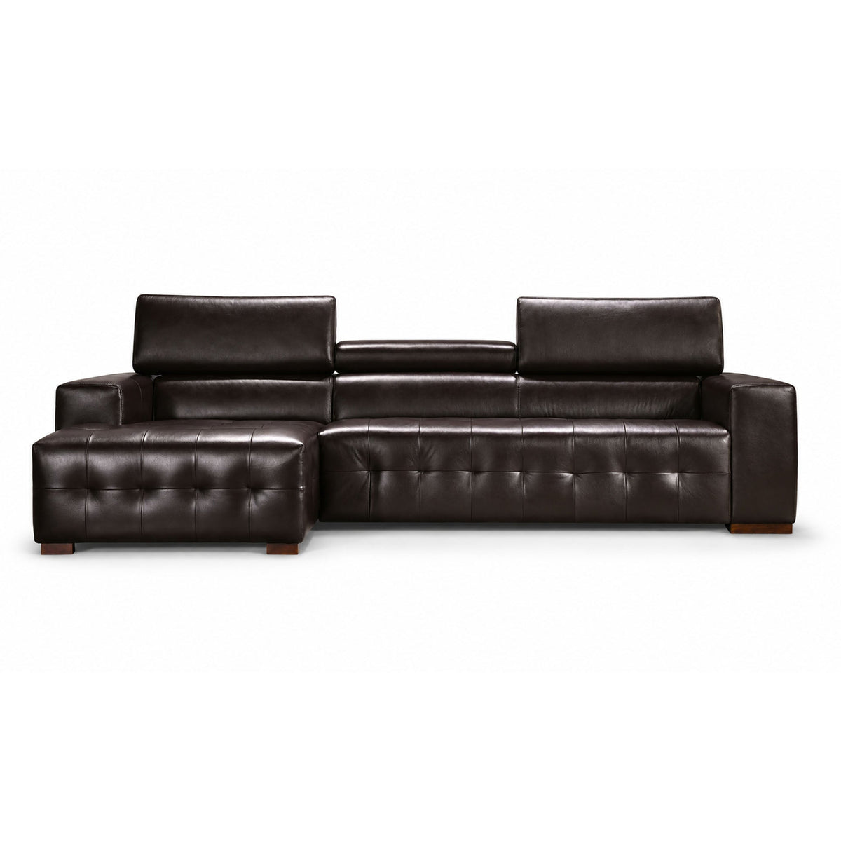 como sectional in brown top grain leather floor