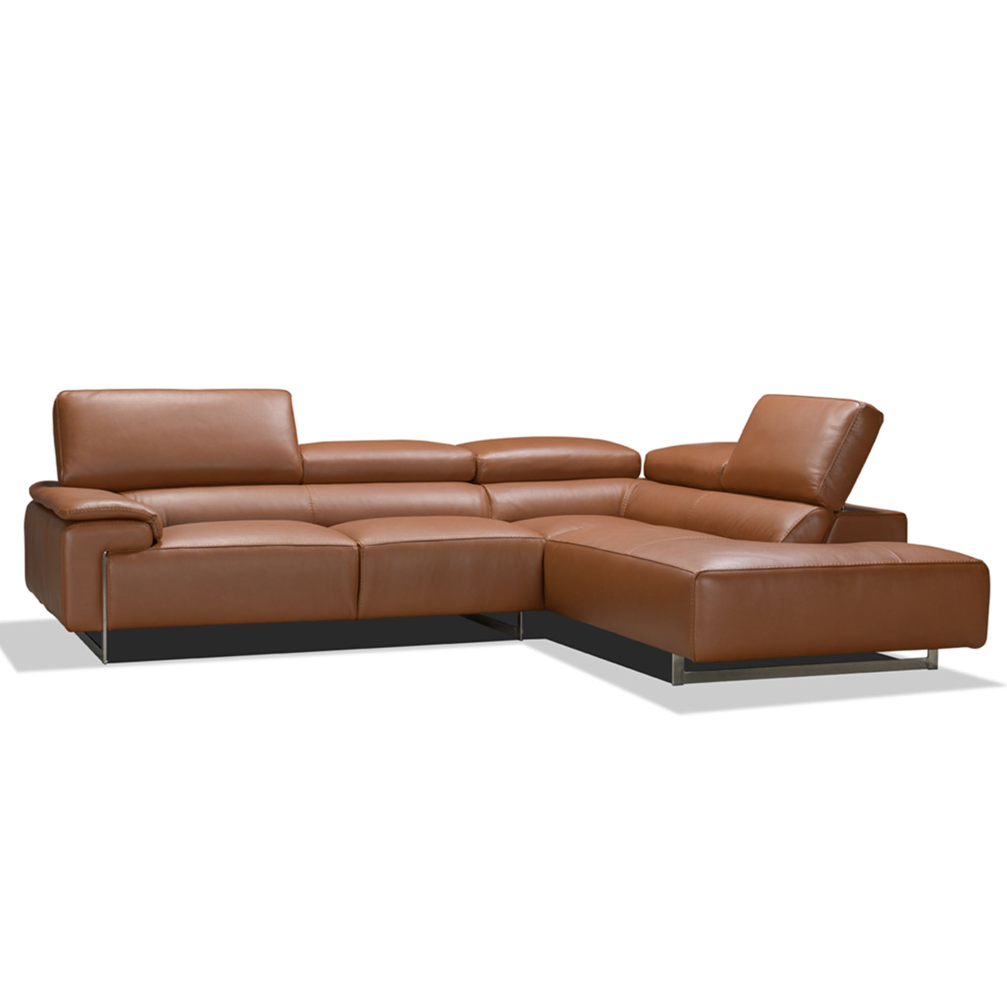 caprice sectional in brown top grain leather floor