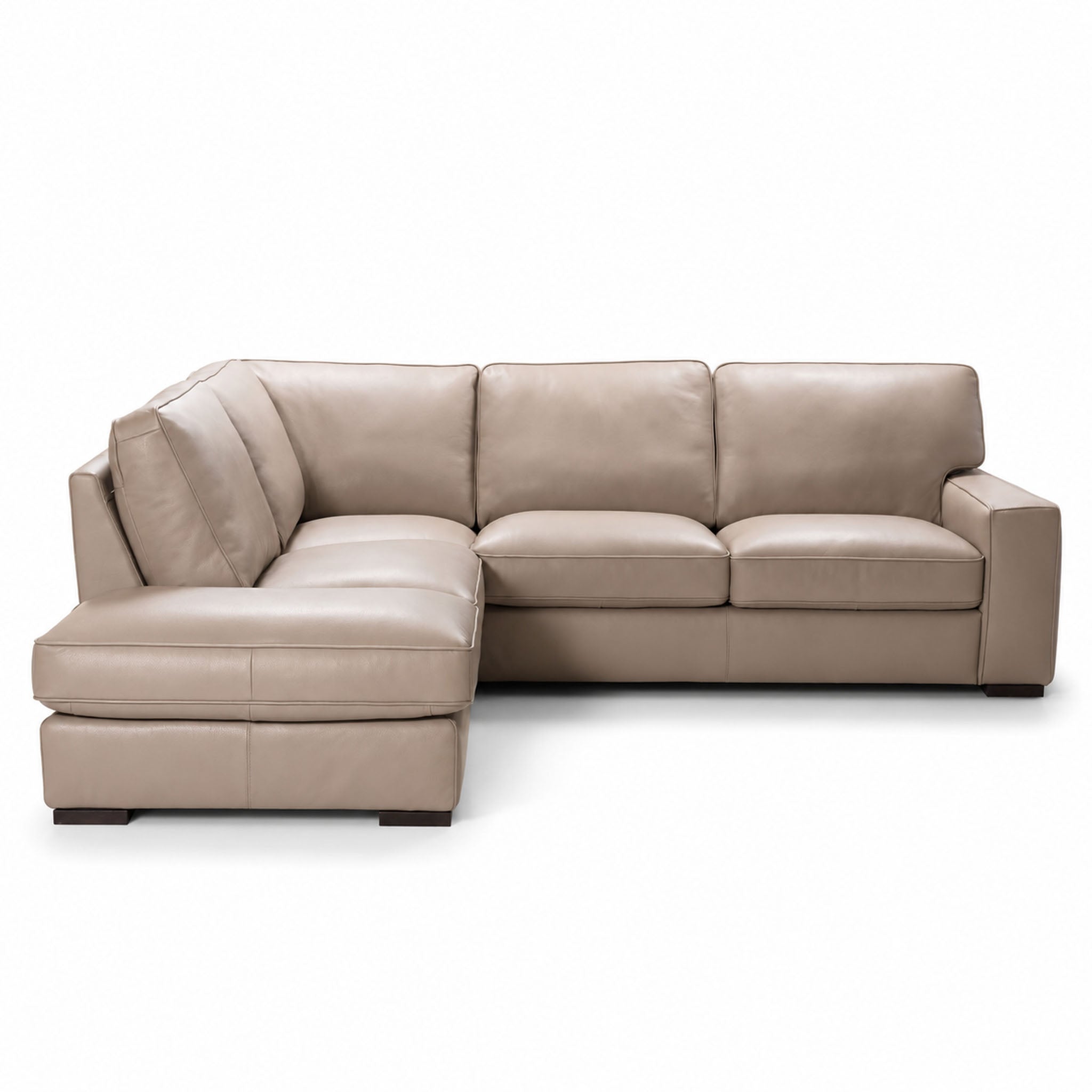 aria sectional in taupe top grain leather floor