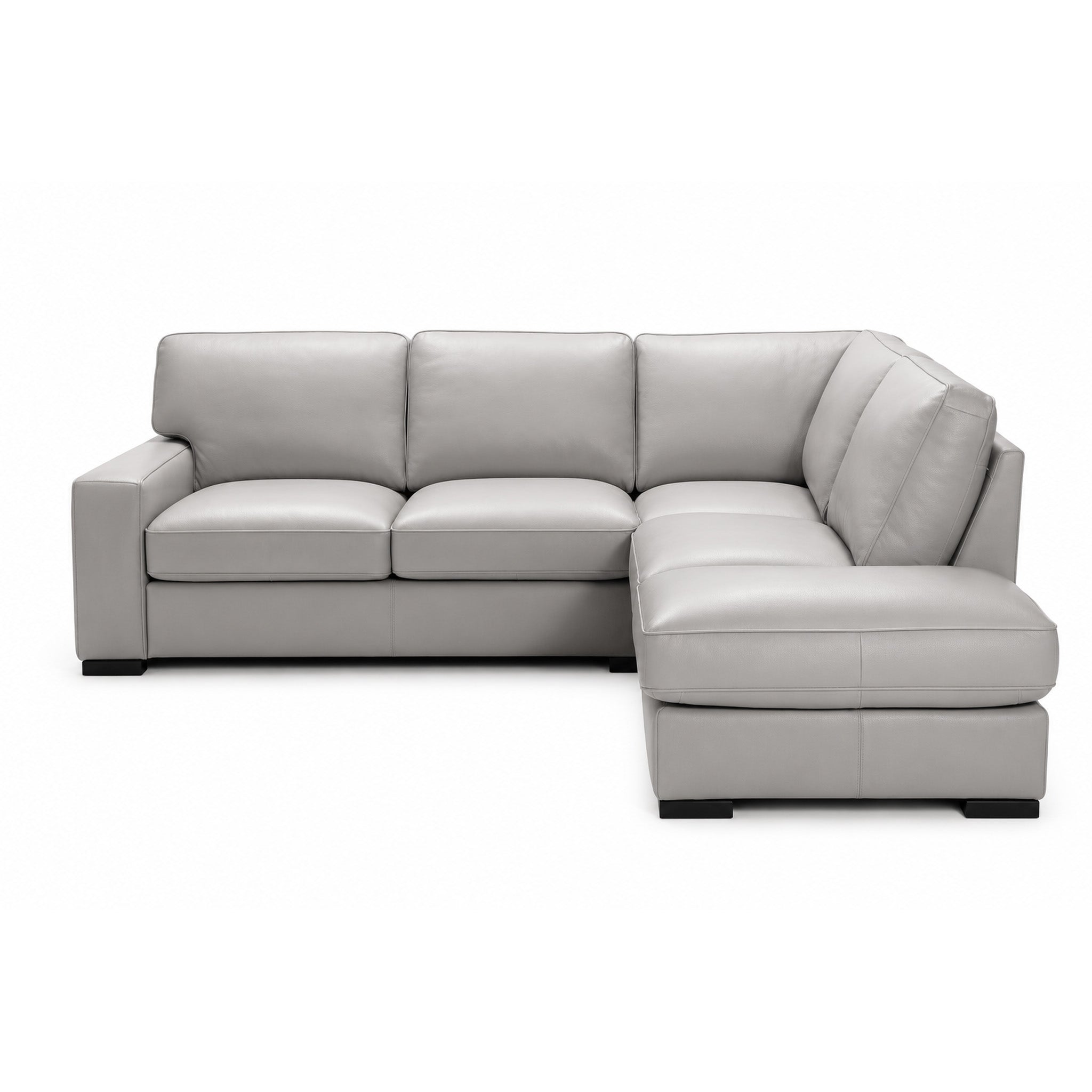 aria sectional in grey top grain leather floor