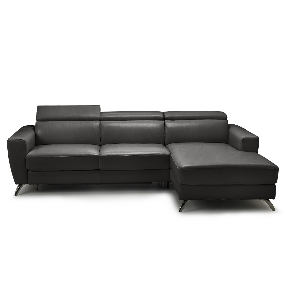 stelvio right facing chaise in grey top grain leather floor