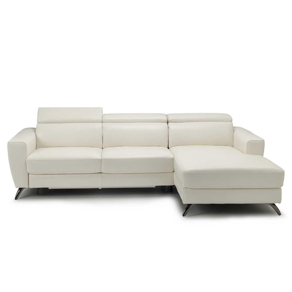 stelvio right facing chaise in white top grain leather floor